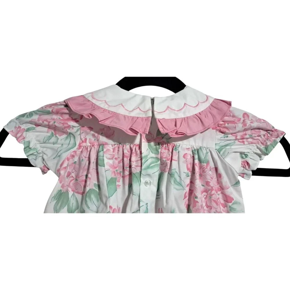 Vintage Baby Togs Embroidered Floral‎ Romper 3-6 Months Pink & White Ruffle